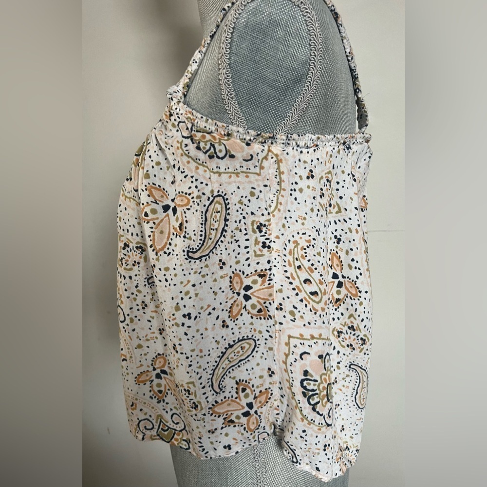 Patrons of Peace cream paisley bohemian cropped flowy tank top rayon - Picture 2 of 11